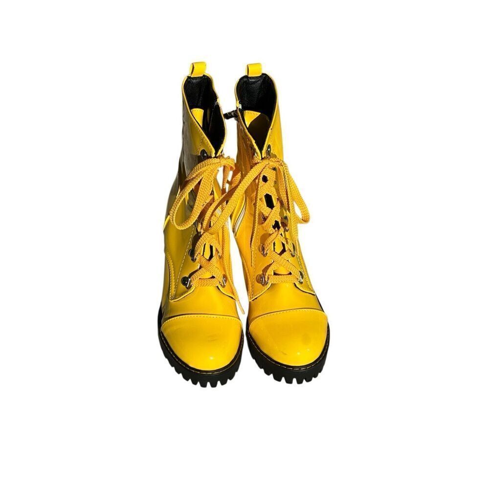 SunnyYellow Shiny Pleather Mid Calf Boot Size 9.5